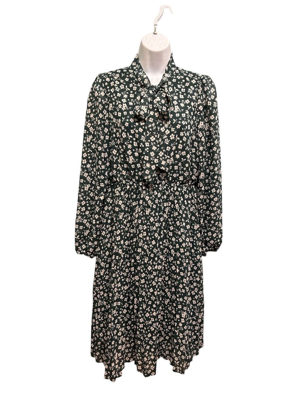 Lark & Grey Floral Tie-Neck Midi Dress Black & White Size M